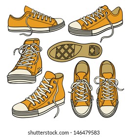 Vector set of bright sneakers isolated on white