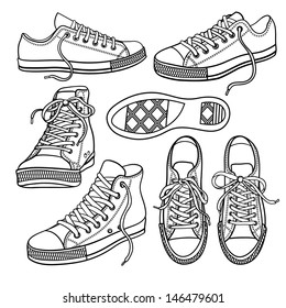 Vector set of bright sneakers isolated on white