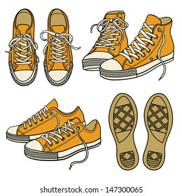 Vector set of bright sneakers isolated on white