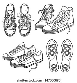 Vector set of bright sneakers isolated on white