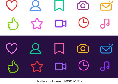 Vector Set Of Bright Socila Media Icon. Line Art Style Design On Color Background For Web, Site, Banner, App Interface, Network