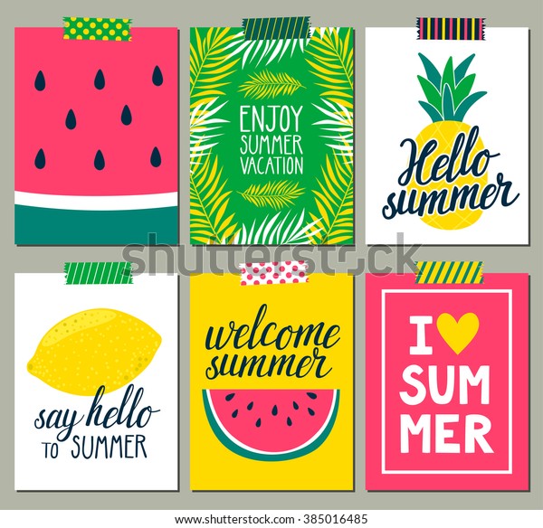 Vector Set Bright Summer Cards Beautiful Stock Vector (Royalty Free ...