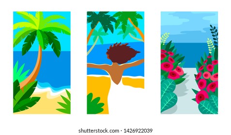 Vector set of bright summer landscapes.