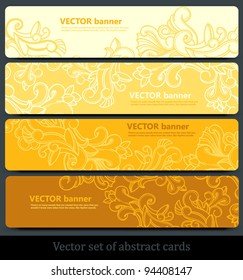vector set of bright yellow banners with abstract floral pattern
