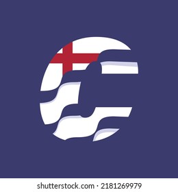 Vector set of British flag stripes and wavy alphabet. letter C