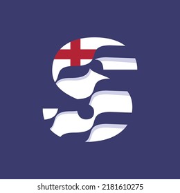 Vector set of British flag stripes and wavy alphabet. letter S