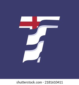 Vector set of British flag stripes and wavy alphabet. letter T
