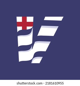 Vector set of British flag stripes and wavy alphabet. letter V