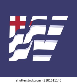 Conjunto de vectores de franjas de la bandera británica y alfabeto ondulado. letra W