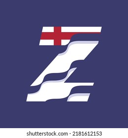 Vector set of British flag stripes and wavy alphabet. letter Z