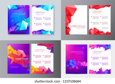 Conjunto de vetor de modelos de design de brochura, design de capa, folhetos. Folheto de negócios abstrato A4, estilo de faceta triângulo geométrico com formas 3d 