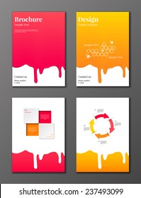 Vector set of brochures and flyers decorated with rose syrup and honey flowing down and infographic elements