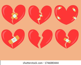 Vector set of broken hearts.