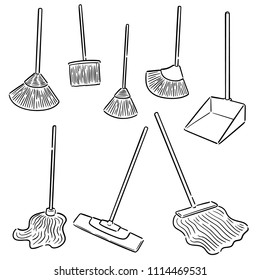 vector set of broom and cleaning mop