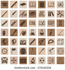 Vector Set of Brown 49 Education Icons. School and University.