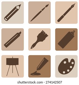 Vector Set of Brown Art,  Painting and Drawing Icons