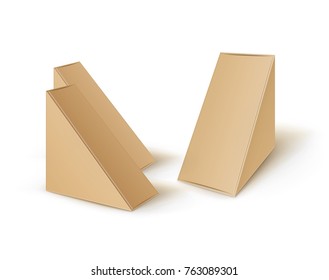 Vector Set of Brown Blank Cardboard Triangle Take Away Boxes Packaging For Sandwich, Food, Gift, Other Products Mock up Close up Isolated on White Background
