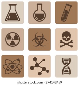 Vector Set of Brown Chemistry Icons.