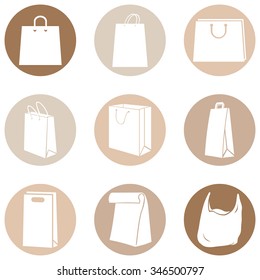 Vector Set of Brown Circle Shopping Bags Icons