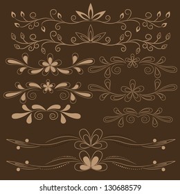 vector set of brown floral design elements