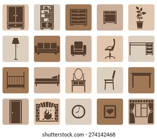 Vector Set of Brown Furniture Icons