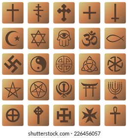 Vector Set of Brown Gradient Square Religious Symbols