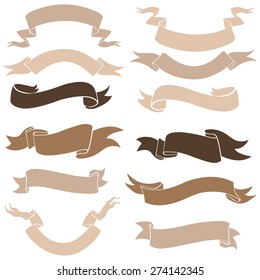 Vector Set of Brown Ribbons for Your Text. Ribbon Templates.