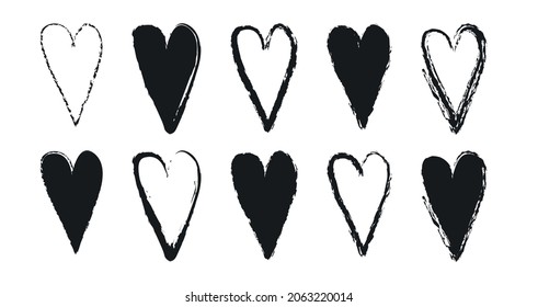 Vector set of brush heart love. Valentine's Day concept