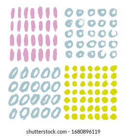 Vector set of brush strokes, abstract ink stains and grunge textures isolated on white. ollection for design cards, banners, backgrounds, posts. Dirty artistic design elements.