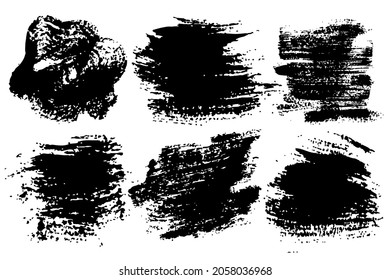 Vector Set of brush strokes Black color on white background. Hand painted grange elements. Ink drawing. Dirty artistic design . Place for text, quote, information, company name.