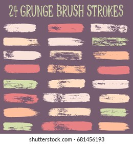 Vector set of brush strokes and dabs backgrounds isolated on dark. Artistic lines collection. Pastel colors hand painted brush strokes and Paint daubs set. Textured design elements