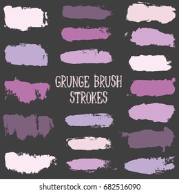 Vector set of brush strokes and dabs backgrounds isolated on dark. Artistic lines collection. Pastel colors hand painted brush strokes and Paint daubs set. Textured design elements