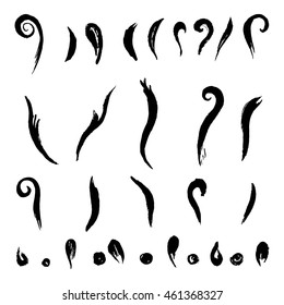 Vector set of brush strokes; grunge floral elements; hand drawn shapes