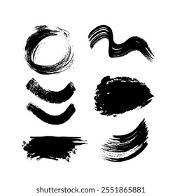 Vector set of brush strokes, ink splatters, and grunge elements. Abstract textures and frames for digital design.