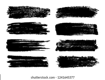 Vector set of brush strokes. Monochrome artistic design elements.