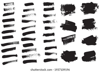 Vector set brush strokes text boxes. Grunge design element. Black paint.