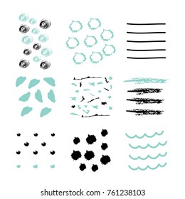 Vector set of brush textures and decorative  elements.Hand-painted collection.
