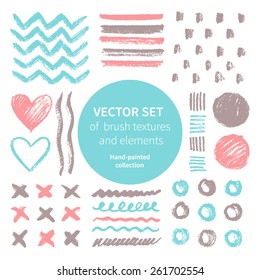 Vector set of brush textures and elements. Hand-painted collection.