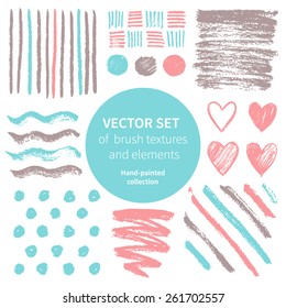 Vector set of brush textures and elements. Hand-painted collection.