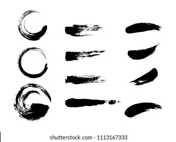 Vector set of brushes and circles drawn with a brush