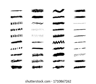 Vector set of brushes. Textured traced brushes of different thickness and shape