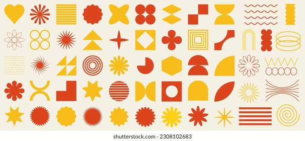 Vector set of brutalist geometric shapes. Naive playful shapes.Abstract minimalist figures, stars, flowes.Vector