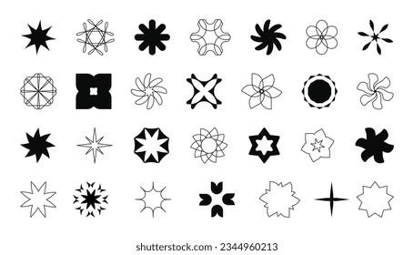 Vector set of brutalist geometric shapes. Trendy geometric forms, simple outlined figures, y2k style. Abstract graphic monochrome elements.