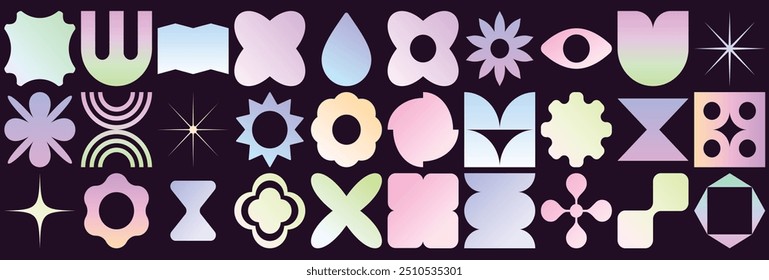 vector set of brutalist geometric shapes. gradient abstract minimalist figures, stars, flows, and circles. Modern abstract graphic design elements