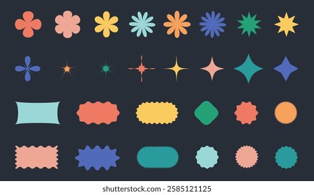 Vector set of brutalist geometric shapes. Trendy abstract minimalist figures, stars, flowers, circles. Modern abstract graphic design elements.