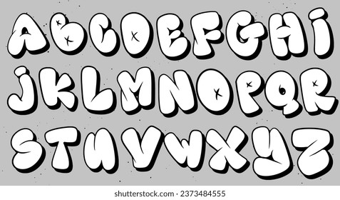 vector set bubble graffiti font alphabet lettering