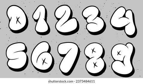 vector set bubble graffiti font Numbers lettering