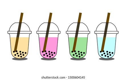 Vector set of bubble milk tea in different colors.