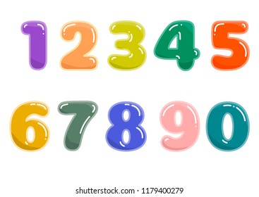 Vector set of bubble shaped cartoon numbers in various colors