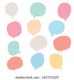 vector set of bubble thought. Speech cute chat symbol in pastel color. hand-drawn. 